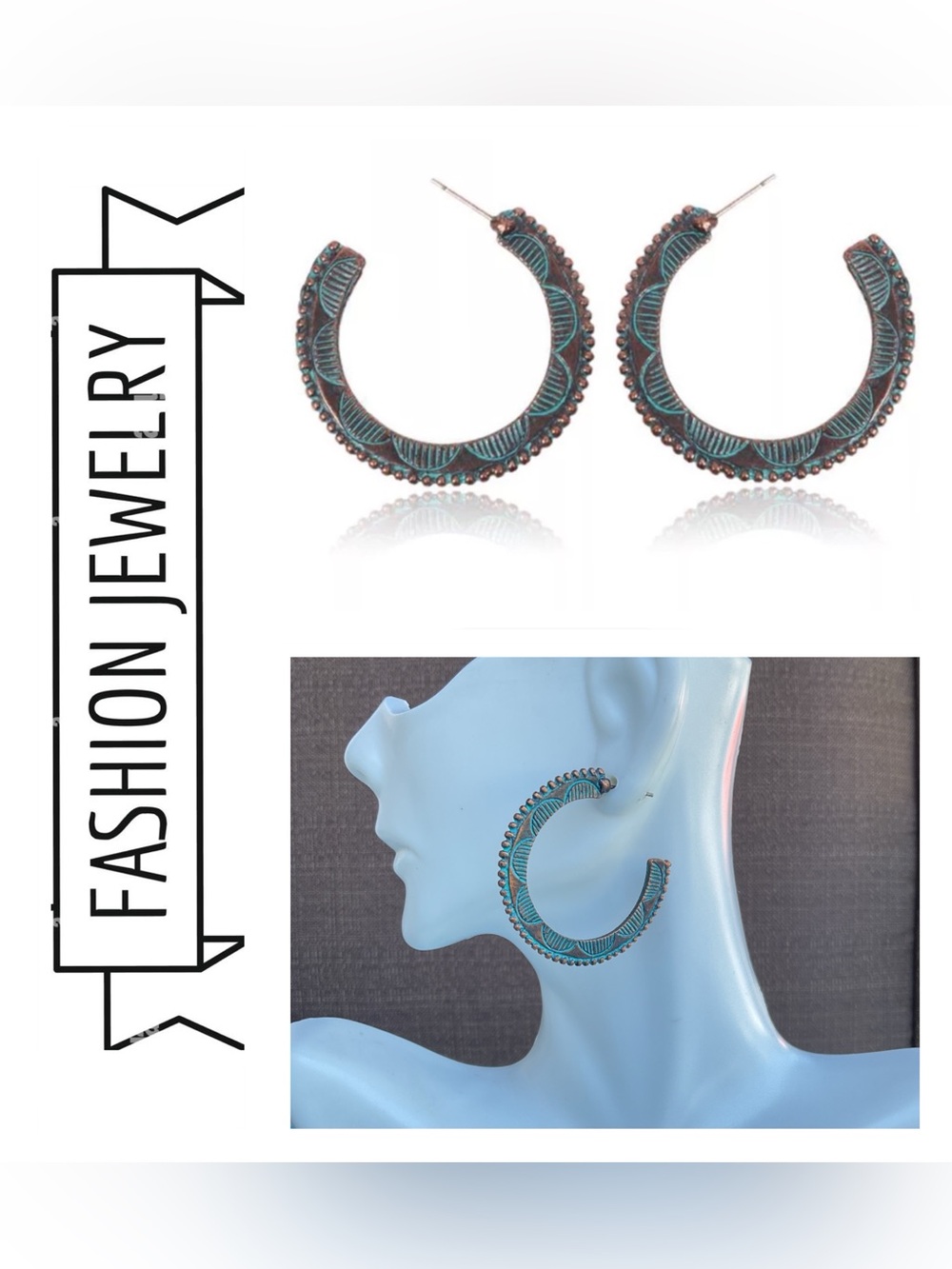 🌟🌟 Turquoise Patina Hoop Earrings - Fashion Jewelry